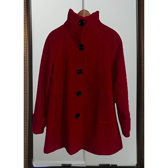 Wool Blend Red Authentic Peacoat Women's Large USA Made By MACKINTOSH - Picture 1 of 8